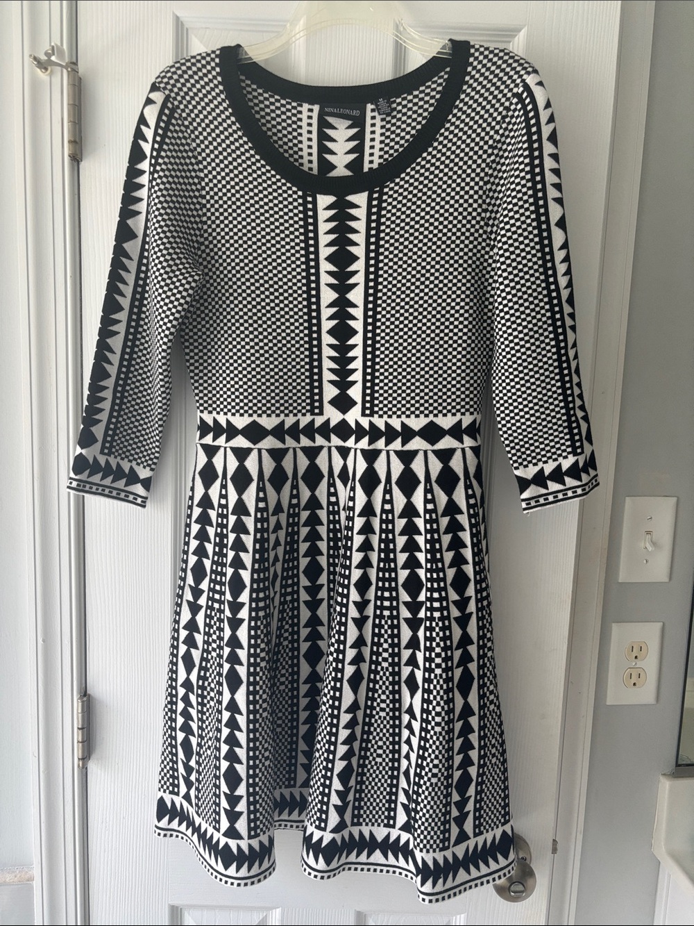 Black & White Geometric Fit-and-Flare Dress